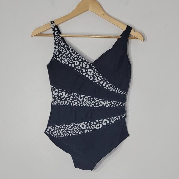 Didi Black White Leopard Print Bathing Suit Classy Swimwear One-Piece Swimsuit - Picture 2 of 11